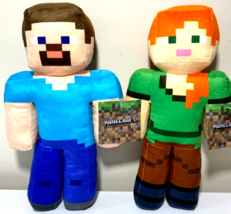 Set of 2 Plush Toys Minecraft Alex &amp; Steve 14 Inch . NWT . Soft - £27.39 GBP