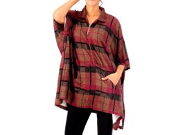 Stan Herman Luxe Sweater Knit Half-Zip Plaid Pop-Over- Natural Plaid, Large - £23.25 GBP