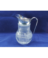 Ribbed Cut Glass Crystal Water Pitcher Silverplate Rim Ice Lip Italy Vin... - $35.00