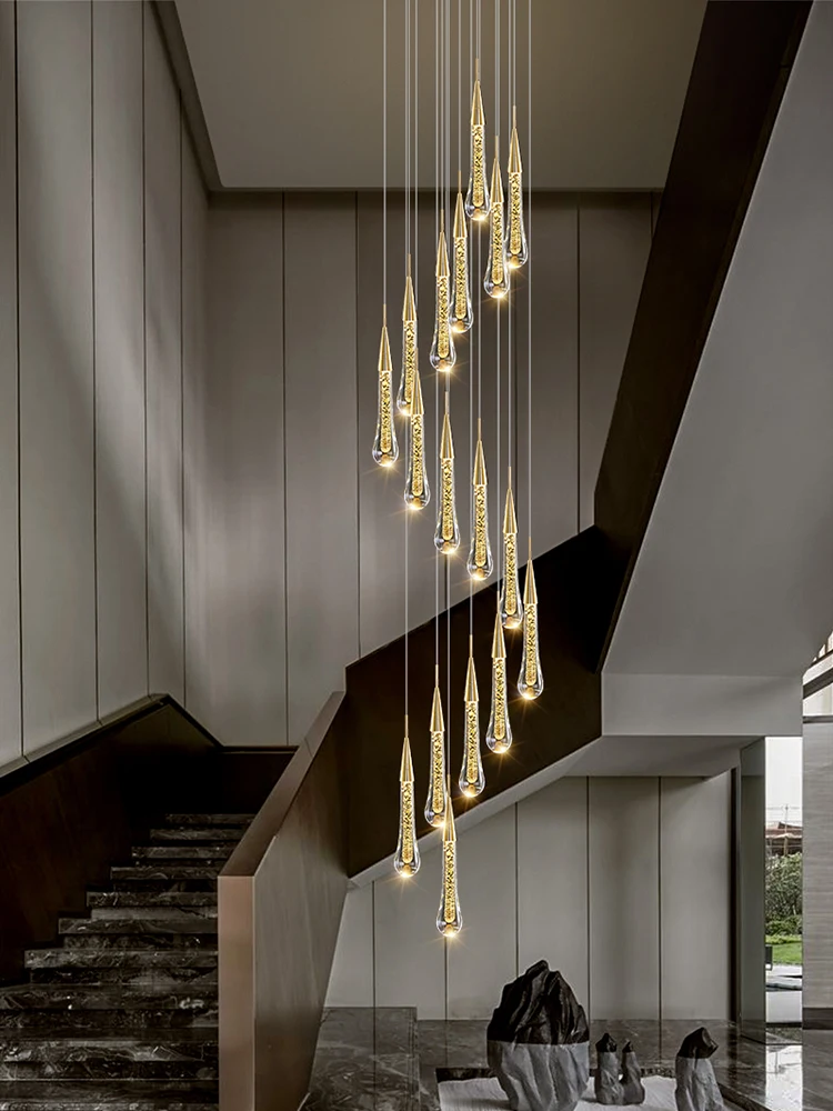 Lier staircase big gold drop design crystal lamp long villa lobby hanging lighting long thumb200