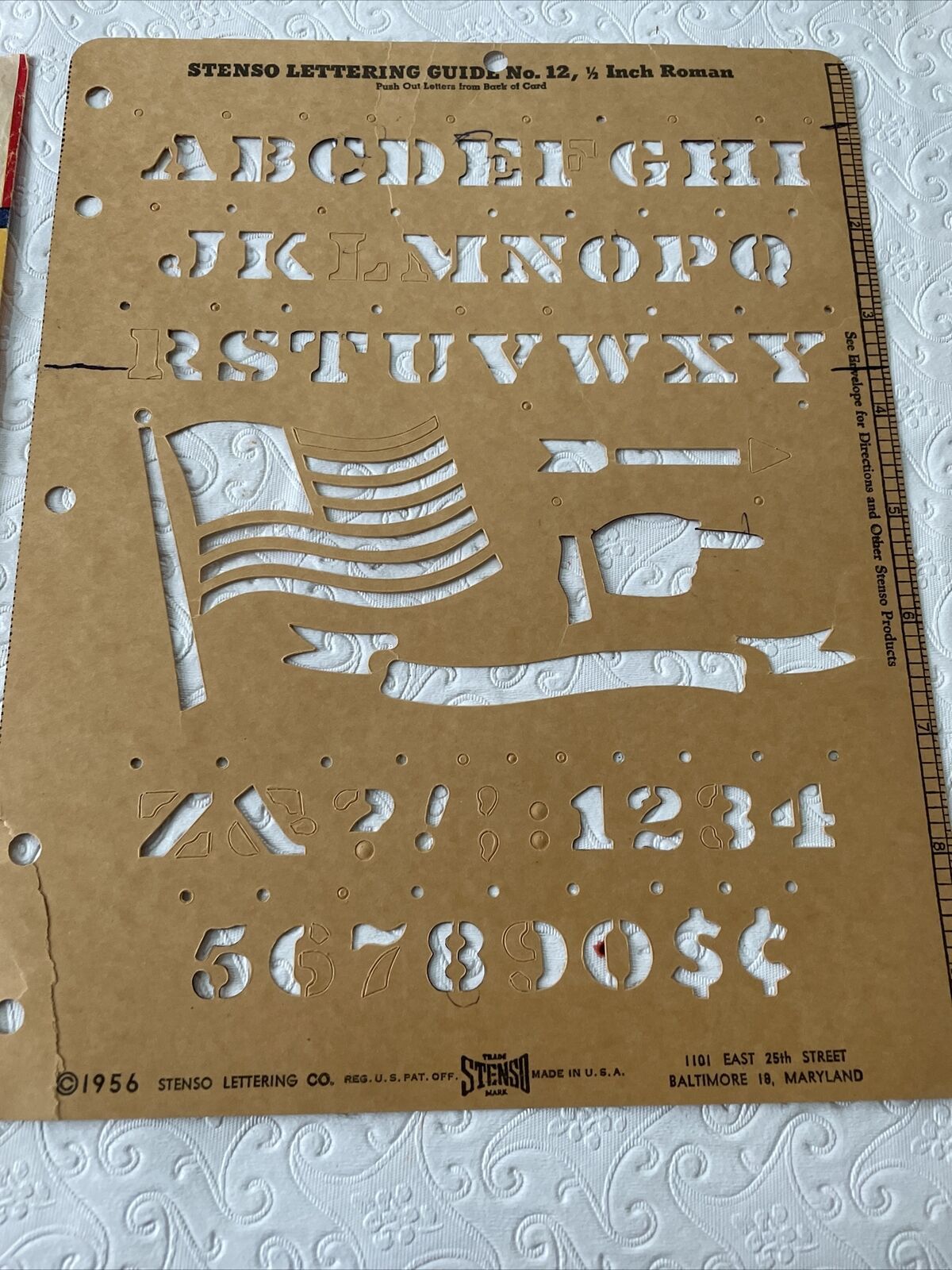 1956 Stenso Lettering Guide 1/2" letters and numbers stencil VG Roman