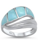 Sterling Silver Natural Larimar Wave Design Ring - €42,03 EUR