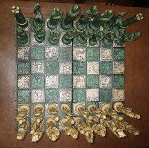 Vintage Aztec Mayan &amp; Conquistadors Folding Chess Set ~ Turquoise &amp; Whit... - $162.00