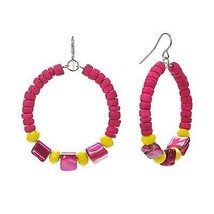 SONOMA life Style Shell Hoop Dangle Earrings Pink Yellow Beads - £9.34 GBP