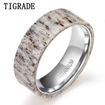Tigrade 2021 New Natural Deer Antler Titanium Ring Men Women Wedding Engagement  - £22.34 GBP