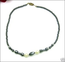 Hematite Bead Necklace Vintage Black Faux Pearls In Gunmetal Gray 18&quot; Length - £10.21 GBP