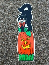 Halloween Jack O Lantern Black Cat Cute Kid Plastic Decoration Sign VTG 1990s 90 - £15.81 GBP