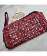 Platania Wristlet wallet Red Italian Leather Studded Bronze Copper Studs  - $27.22