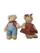 2 Heartland Russ Berrie Teddy Bear Red Plaid Dress Bow Shirt Overalls 8&quot; Plush - £9.81 GBP