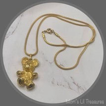 Premier Designs Gold Tone Teddy Bear Rhinestone Eyes Pendant Necklace • Vintage - £9.19 GBP