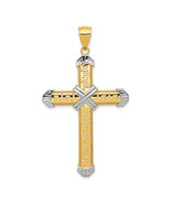 14K And Rhodium Greek Key Cross Pendant D3564 - £355.84 GBP