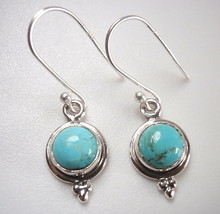 Genuine Turquoise Round 925 Sterling Silver Dangle Earrings - £7.23 GBP