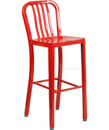 Mid-Century Red &#39;Navy&#39; Style Bar Stool Cafe Patio Chair In-Outdoor Comme... - $159.89