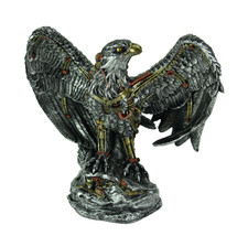 Metallic Silver Finish Mechanical Steampunk Eagle Statue - £39.07 GBP