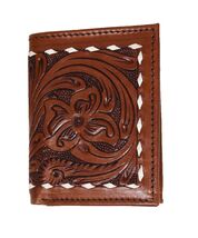 Men's Western Floral Tooled Buckstitch Handcrafted Leather Bi-Fold Wallet - $16.83