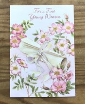 Vintage Gibson Life Is A Journey Graduation Card Pink Flowers Diploma Glitter - $2.97