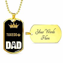 Cat Dad Gift Tuxedo Cat Dad Necklace Engraved 18k Gold Dog Tag 24&quot; Chain - £48.23 GBP