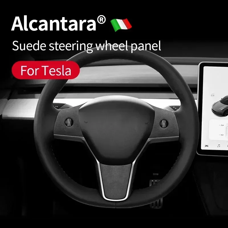 For Tesla Model 3 &amp; Y Alcantara Suede Steering Wheel Cover Trim Sticker Center - £20.27 GBP