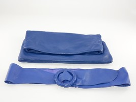Vintage Purple Leather Clutch Purse with Matching Belt Made in Italy - £15.97 GBP