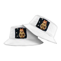 Christmas Cat Print Bucket Hat - Graphic Hat - Art Bucket Hat - White, S/M - £28.12 GBP