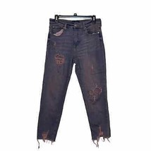 Aeropostale Women Stretch Mom Jeans Distressed Ripped Hem Mid-Rise Denim Size 8 - $14.50