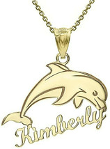 Personalized Engrave Name 10k 14k Gold Jumping Dolphin Pendant Necklace - £169.40 GBP+
