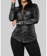 Leather Shirt Black Women Womens Sleeve Lambskin Blouse Button Size Long... - $140.00