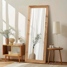 Full Length Mirror 65&quot;X24&quot; Solid Wood Frame Floor Large Mirror For, Light Brown - $166.99