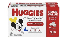 Huggies Simply Clean Unscented Baby Wipes, 11 Flip-Top Packs (704 Wipes ... - $27.71