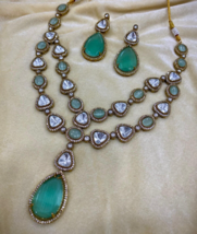 Indian Style Gold Forming Bollywood Necklace Kundan CZ Turquoise Jewelry Set - £152.60 GBP