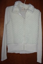 Tiara White Zip-Up Sweater Jacket Accented with Faux Fur Never Worn - £12.56 GBP
