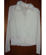 Tiara White Zip-Up Sweater Jacket Accented with Faux Fur Never Worn - £12.63 GBP
