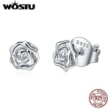 2019 New Design WOSTU Authentic 925 Silver Alluring Rose Clear CZ Female Stud Ea - $20.09