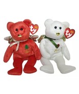 TY Beanie Baby GIFT the Bear Plush Toy Red &amp; White Love Peace Lot of 2  - £14.23 GBP