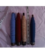 4 Old Vintage Wooden Textile Mill Bobbin Spools Thread Yarn Primitive - $47.37 CAD