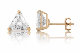 14K Yellow/White Gold Triangle Cut Stud Earrings Created Diamond 0.50CT-1.50CT - £79.12 GBP