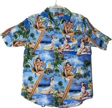 Pin-Up Girls Hawaiian Aloha Camp  Shirt Surf Boards Surfs Up Biplane Men... - £22.71 GBP