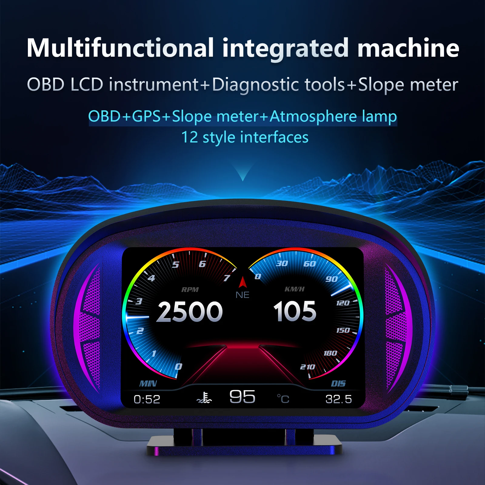 4 inch OBD HUD GPS Car Head Up Display Temperature Alarm Slope Meter Speedometer - £50.48 GBP
