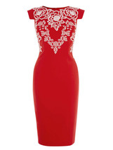 Karen Millen Red Embroidered Occasion Evening Pencil Dress Size 6 to16 Rrp £215 - £42.52 GBP