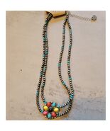 Double Strand Stone Flower Pendant Necklace - $288.25 MXN