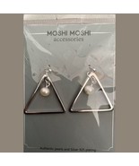 925 Sterling Silver Dangly Triangle Hoop Earrings Authentic Pearls Fast UK - £6.40 GBP