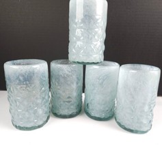 UNIQUE Set 5 VTG Hand Blown Recycled Glacier Pattern Textured Glass blue-green - £23.97 GBP