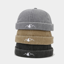 Vintage Washed Mountain Embroidered Brimless Beanie Docker Cap,Rolled Cu... - £14.87 GBP