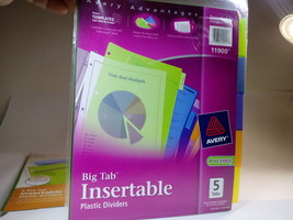 Avery Plastic 5-Tab Binder Dividers, Insertable Multicolor Big Tabs  Set of 15 - £20.44 GBP
