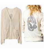 Zadig &amp; Voltaire Kali Snake Strass Cashmere V Neck Cardigan Sweater, Sz ... - $203.09 CAD