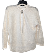 ALFANI Women&#39;s Cream White Open Weave Mesh Sweater Top with 3/4 Gold Zip... - $29.65