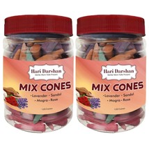 2 X Hari Darshan Dry Dhoop Cones Mix 120 Cone | Lavender | Rose | Sandal | Mogra - £50.08 GBP