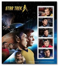Star Trek 50th Anniversary Pane of 5 Collectible Postage Stamps - $18.95