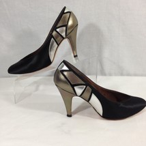 Amano by Walter Pyes, Black Fabric Stiletto Pewter Accents Heel Shoes Sz 7M - £37.39 GBP