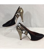 Amano by Walter Pyes, Black Fabric Stiletto Pewter Accents Heel Shoes Sz 7M - £38.54 GBP